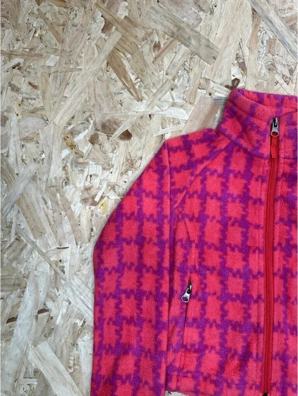 Columbia Fleece Jacket Girls XXS Pink Purple Houndstooth Full Zip Mock Neck